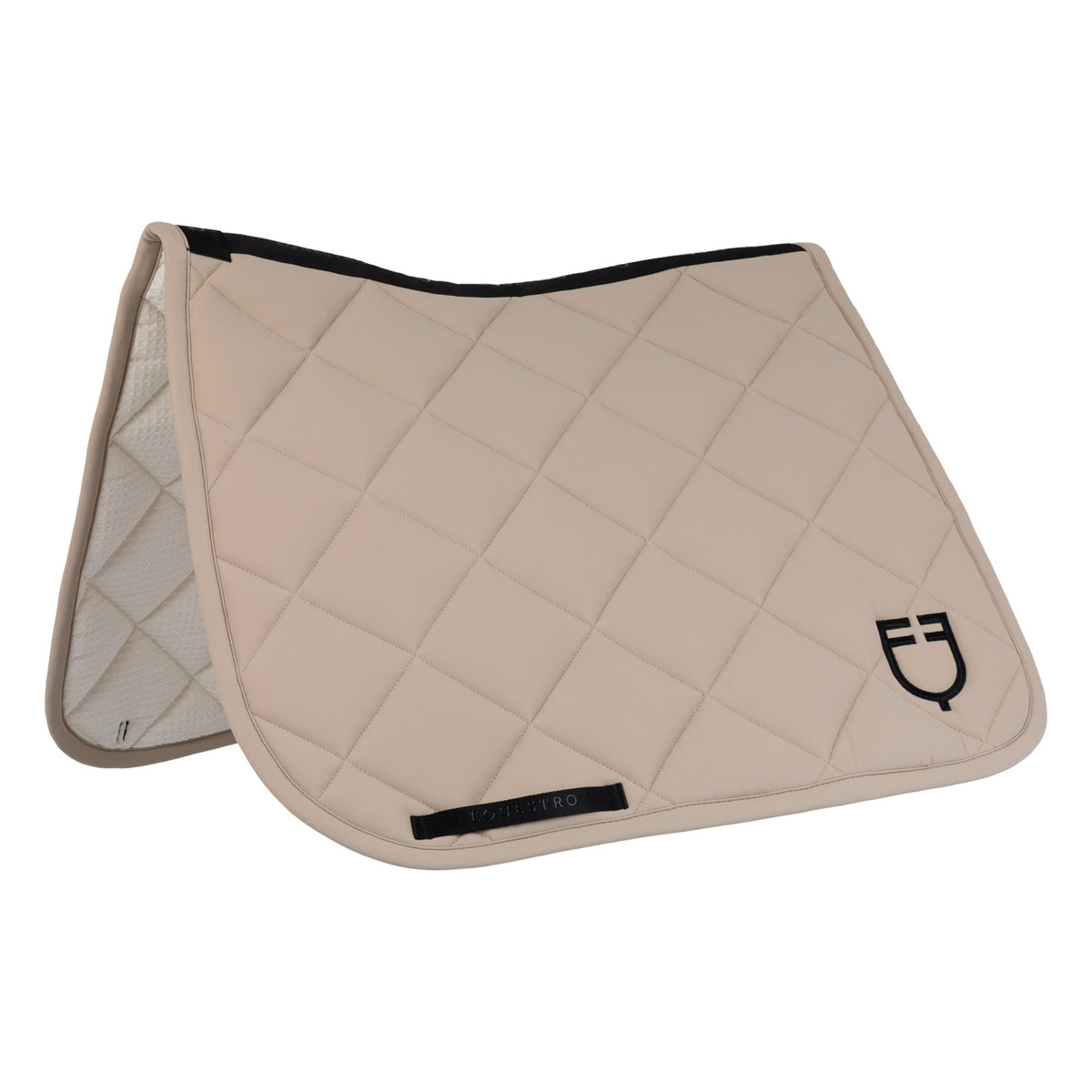 Dressage saddle pad with diamond quilting and embroidered logo