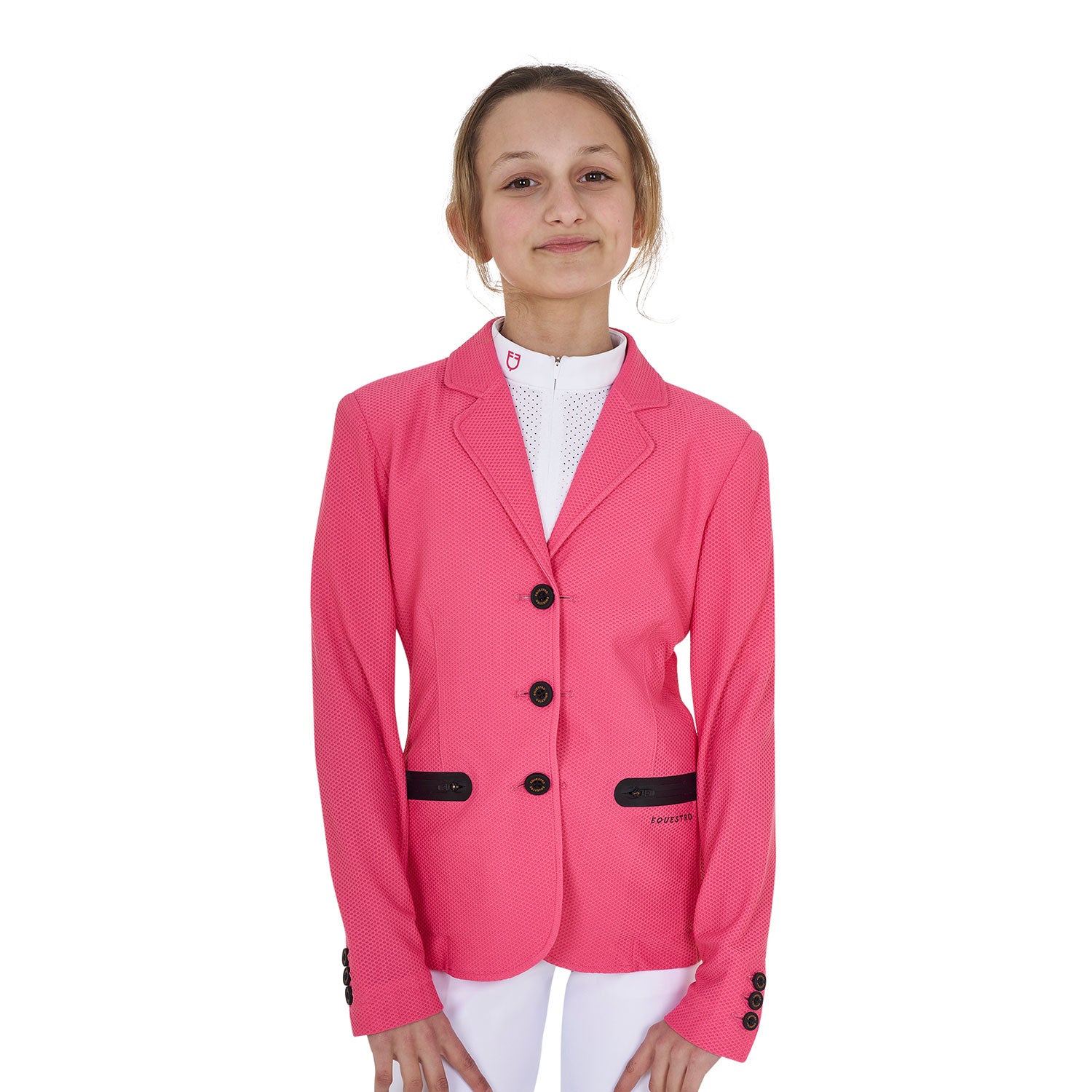 Girls' three-button competition jacket perforated fabric HONEYSUCKLE (18-2120) / 14YEARS