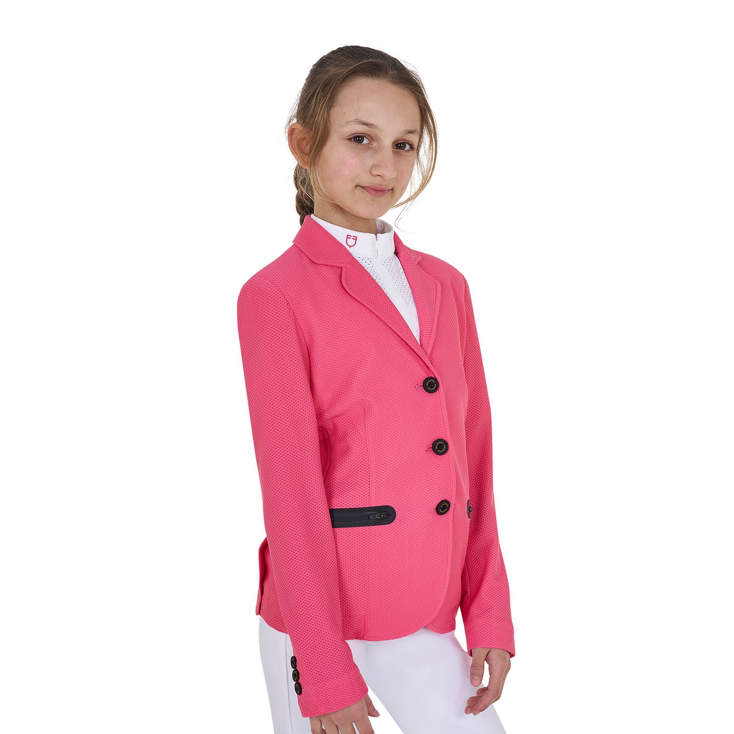 Girls' three-button competition jacket perforated fabric HONEYSUCKLE (18-2120) / 14YEARS