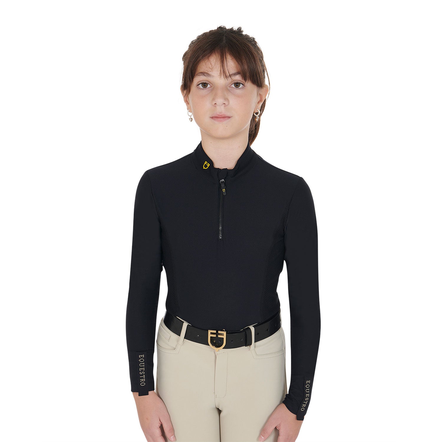 Girls' long-sleeved training base layer BLACK / 14 YEARS