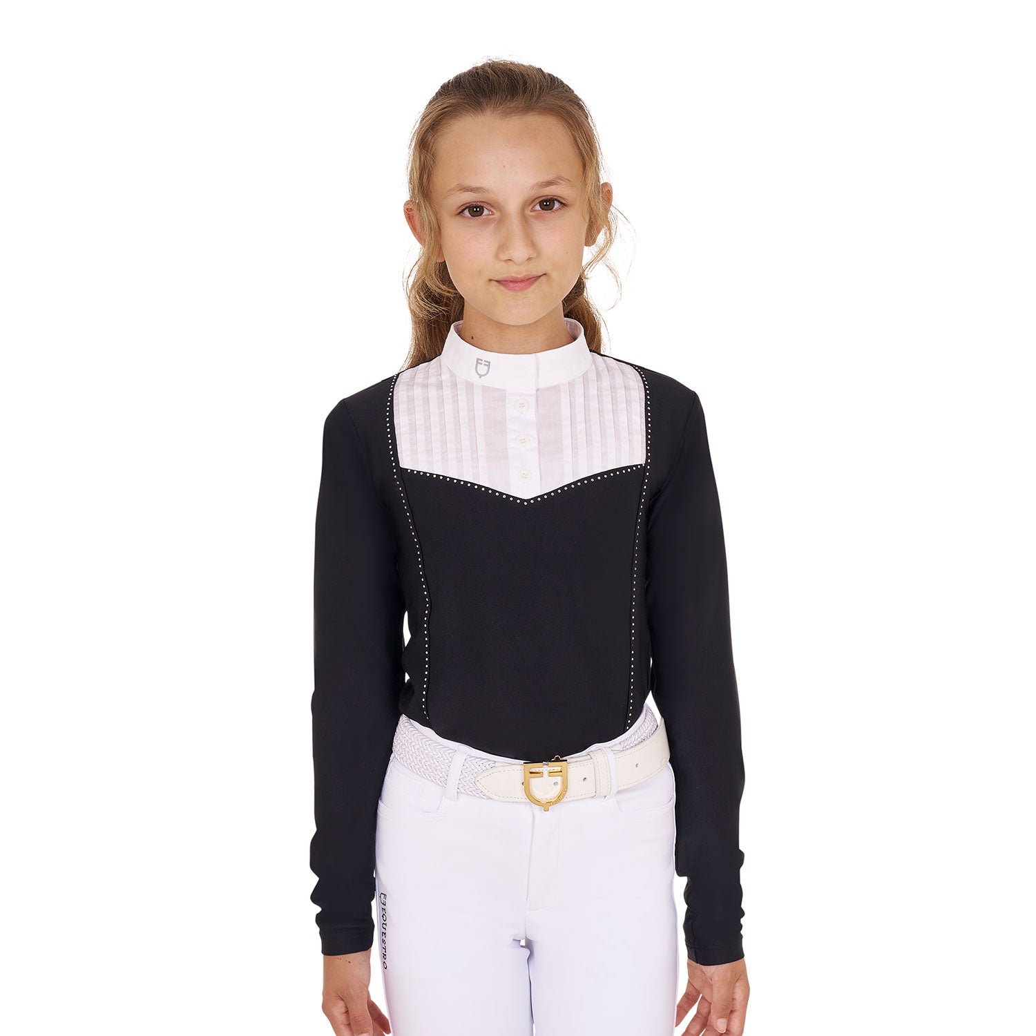 Girls' slim fit competiton polo shirt rhinestones BLACK / 14YEARS