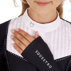 Girls' slim fit competiton polo shirt rhinestones BLACK / 14YEARS