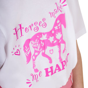 GIRL'S HORSE MAKE ME HAPPY COTTON T-SHIRT white / 14-years