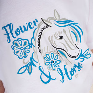 GIRL'S FLOWER HORSE COTTON T-SHIRT 8 YEARS / white