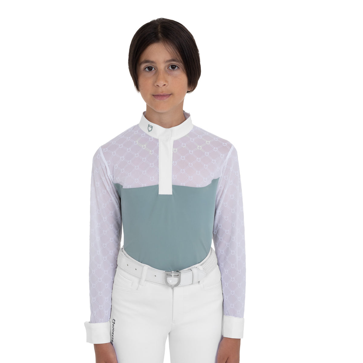 Girls' long-sleeved competition polo shirt with tulle