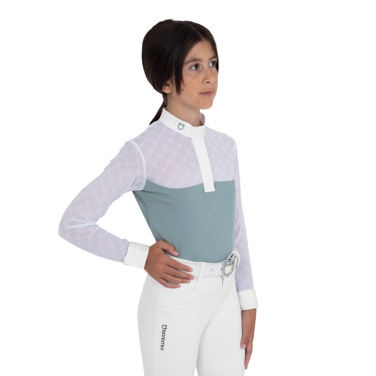 Girls' long-sleeved competition polo shirt with tulle