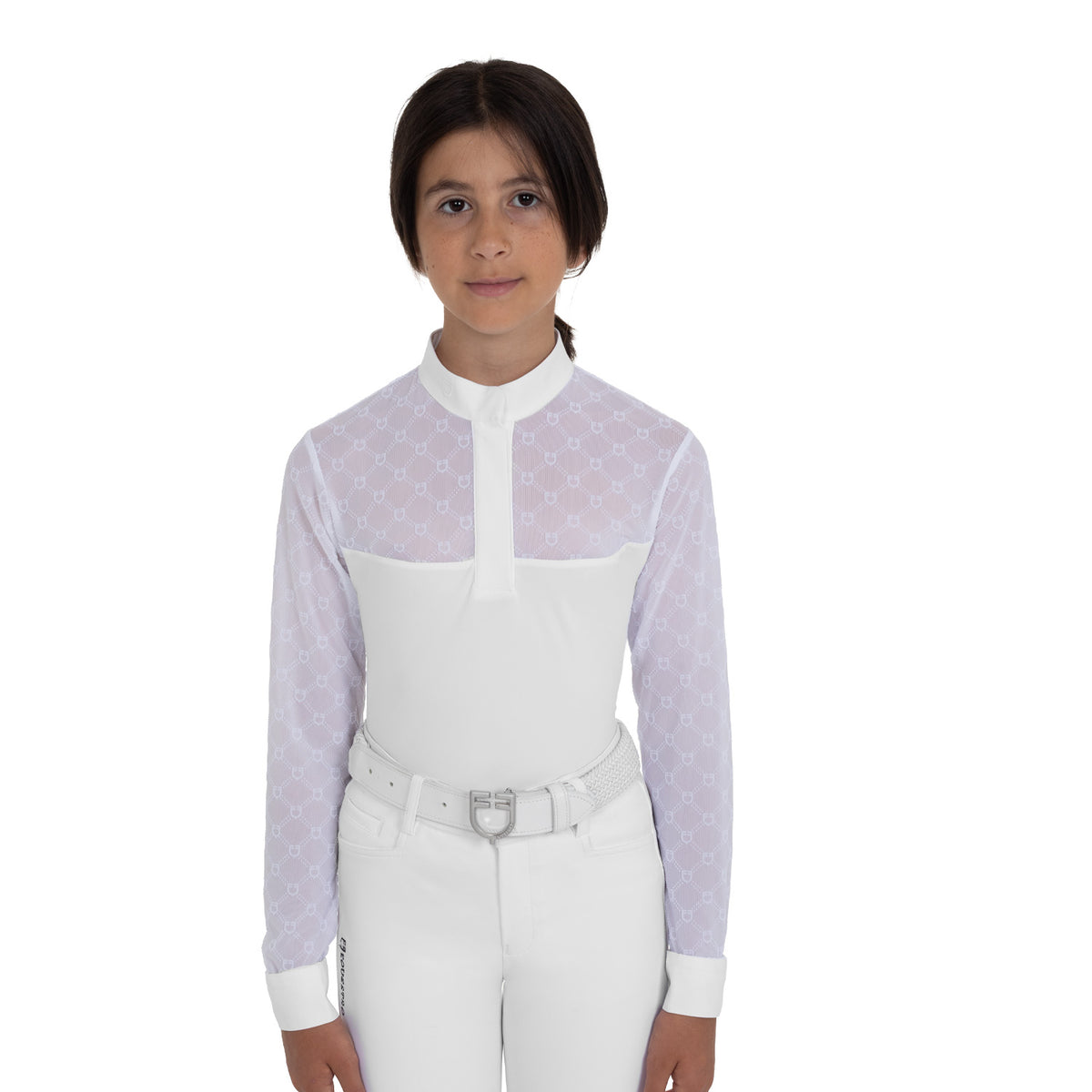 Girls' long-sleeved competition polo shirt with tulle