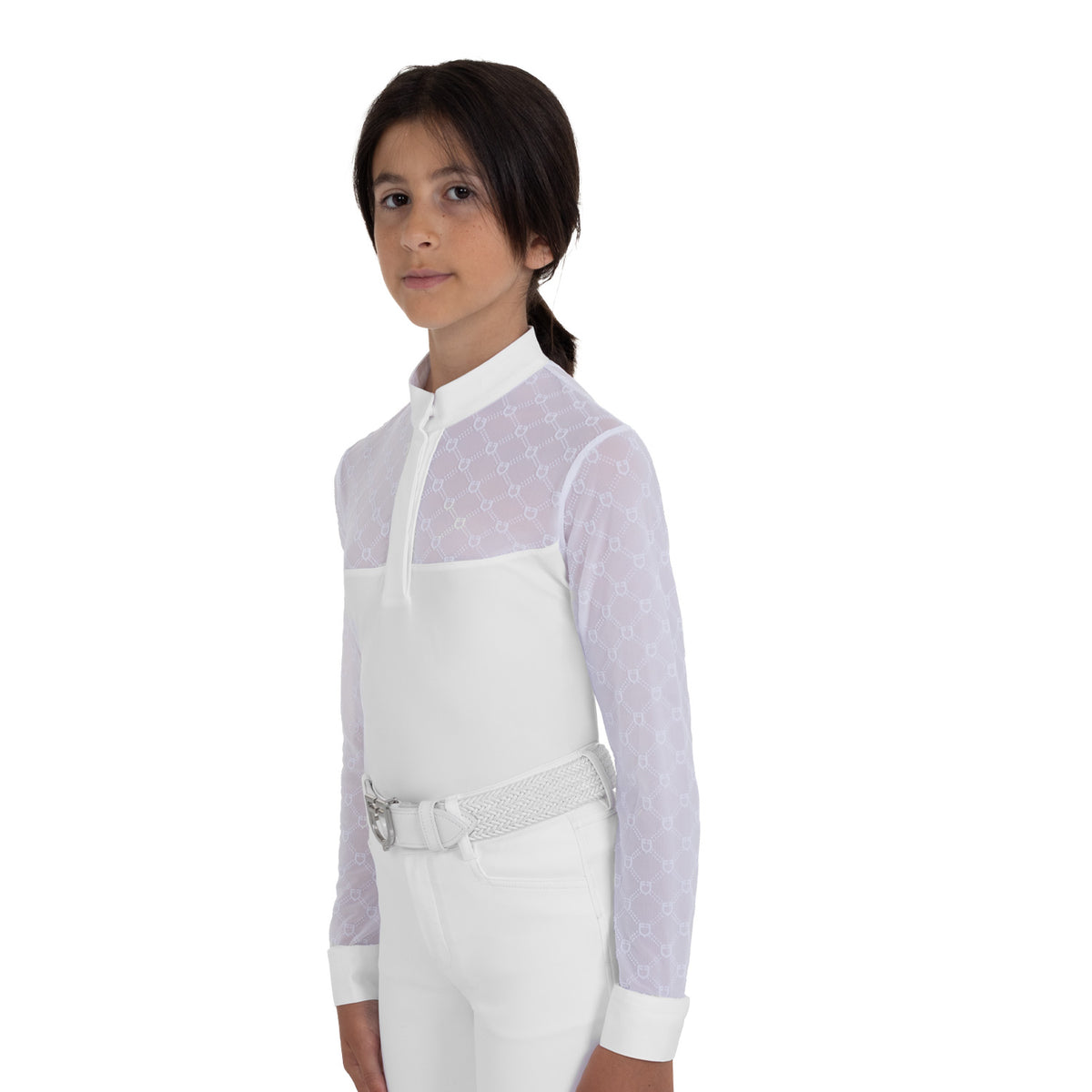 Girls' long-sleeved competition polo shirt with tulle