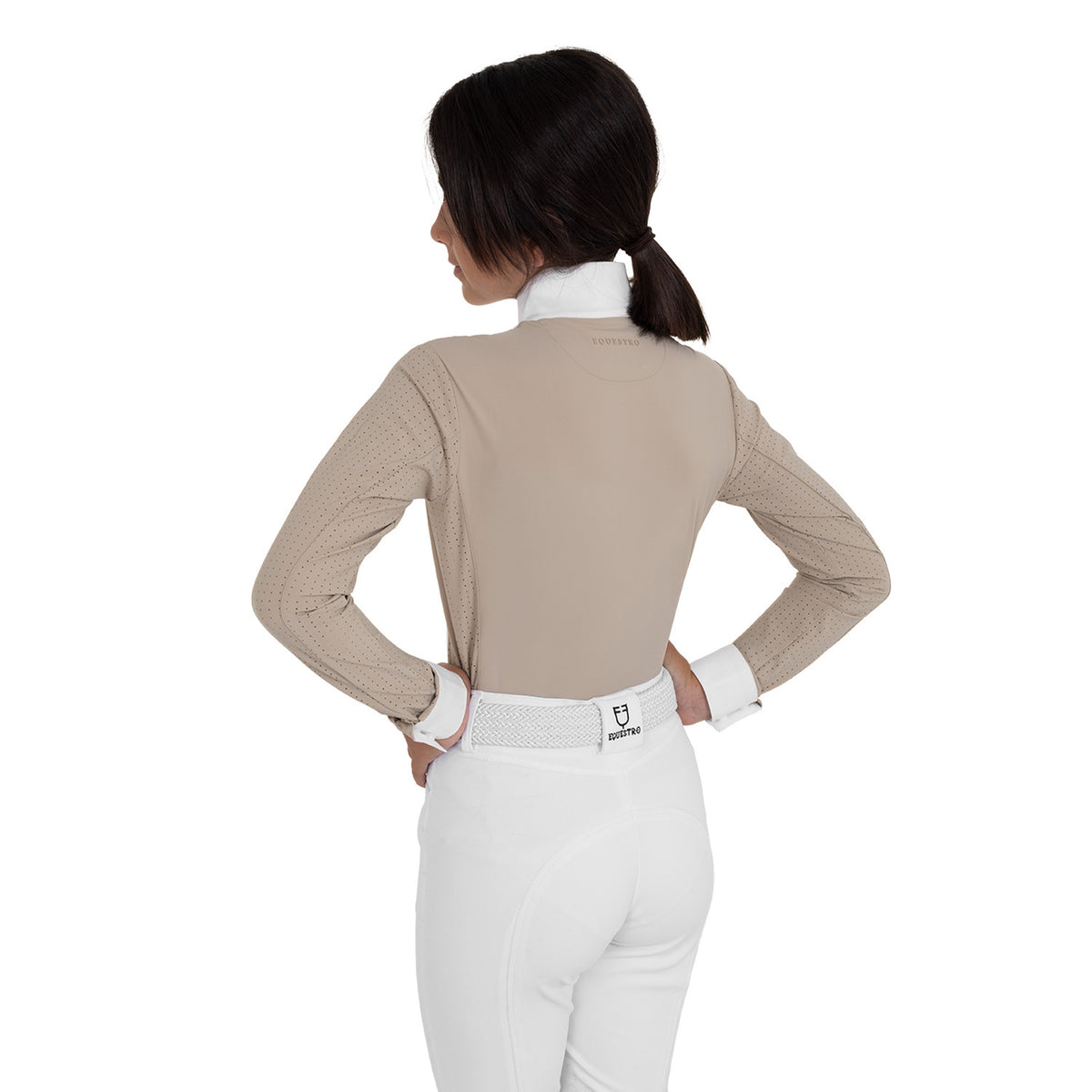 Girls' competition polo shirt with perforated inserts