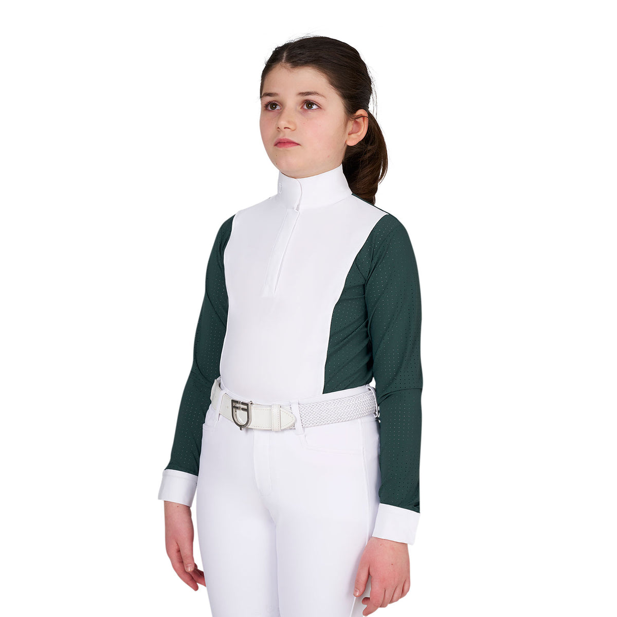 Girls' competition polo shirt with perforated inserts