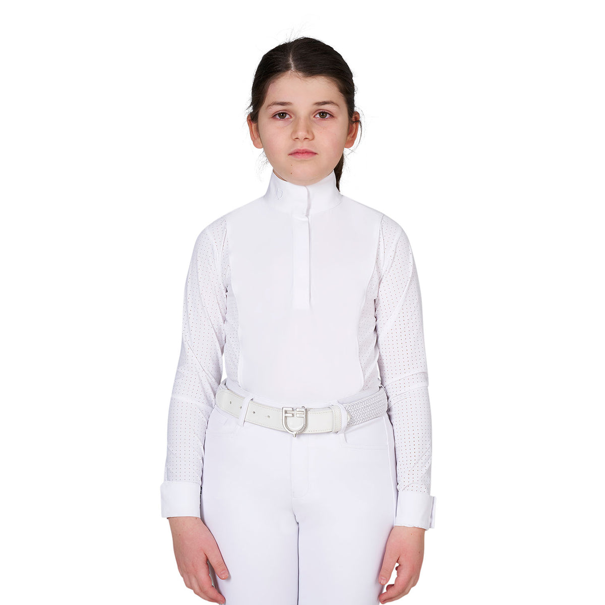 Girls' competition polo shirt with perforated inserts