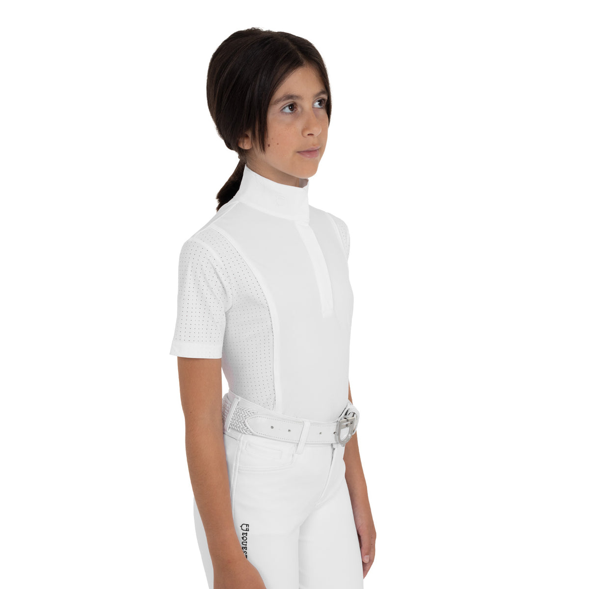 Girls' short-sleeved competition polo shirt with mesh inserts