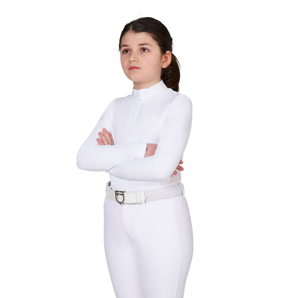 Girls' competition polo shirt with micromesh inserts