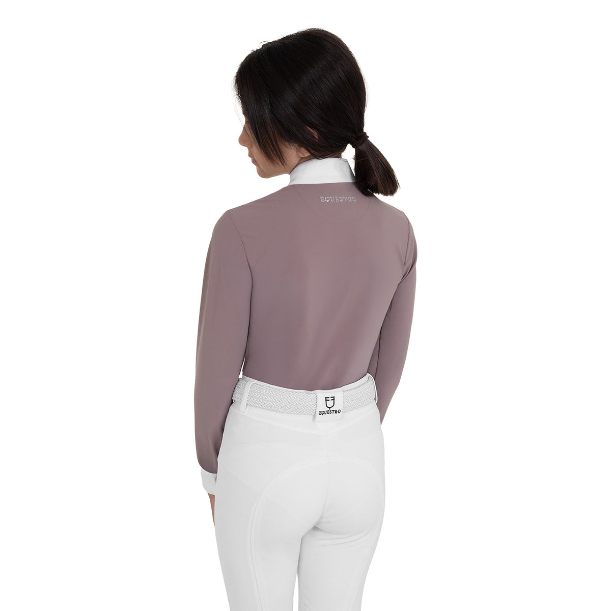 Girls' long-sleeved competition polo shirt with rhinestones