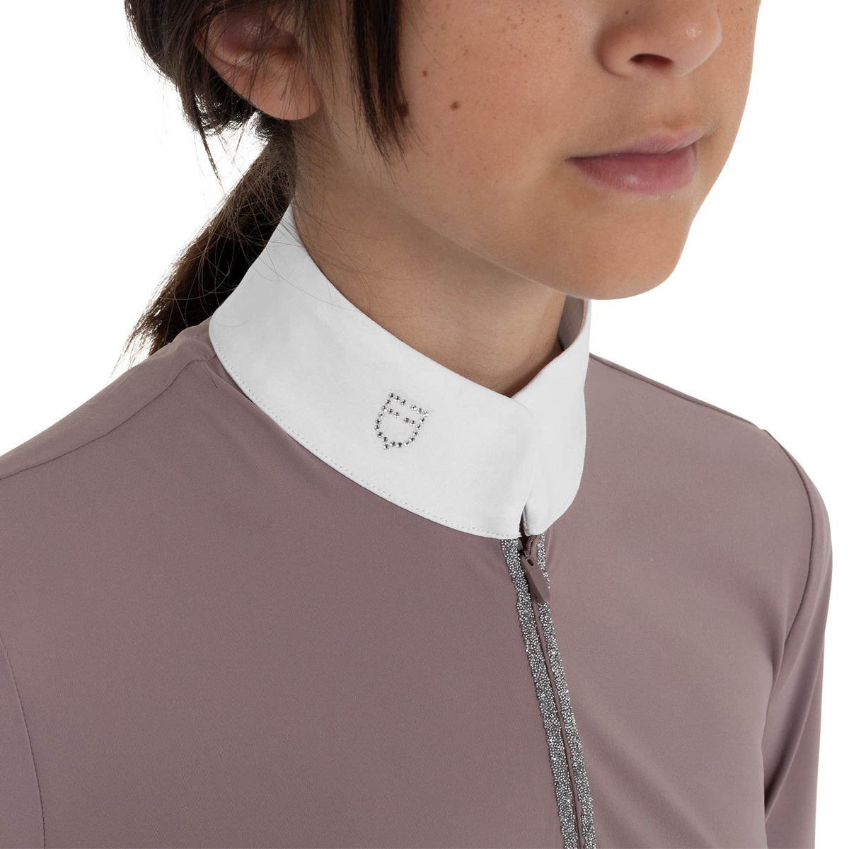 Girls' long-sleeved competition polo shirt with rhinestones