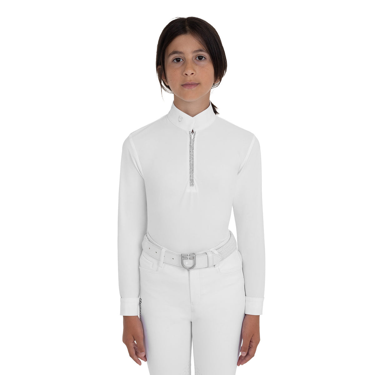 Girls' long-sleeved competition polo shirt with rhinestones