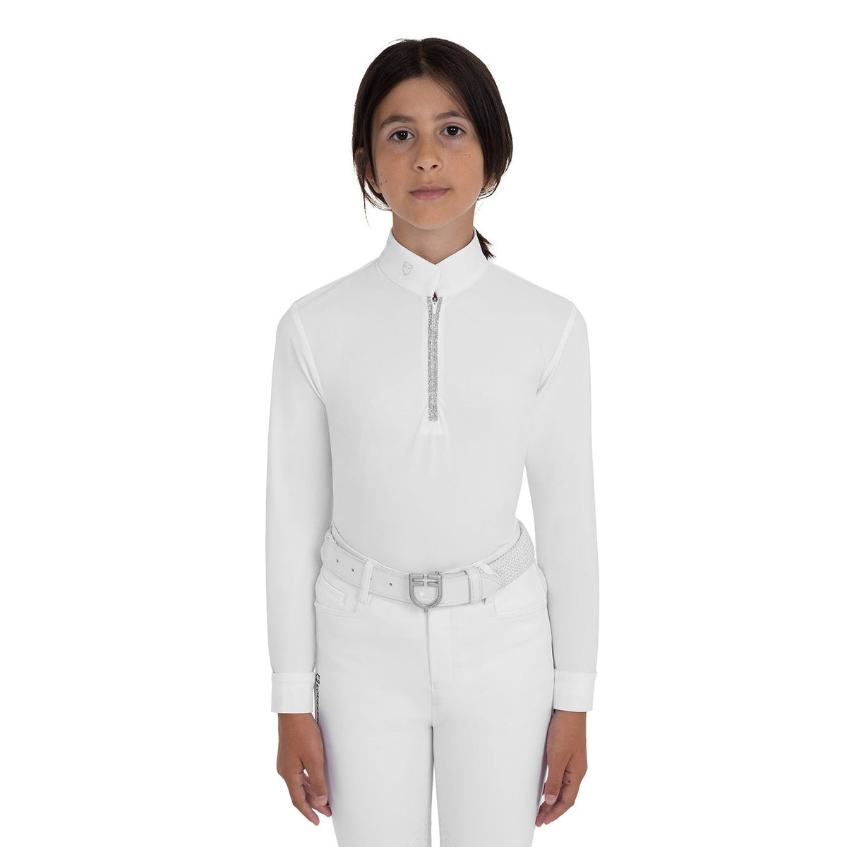 Girls' long-sleeved competition polo shirt with rhinestones