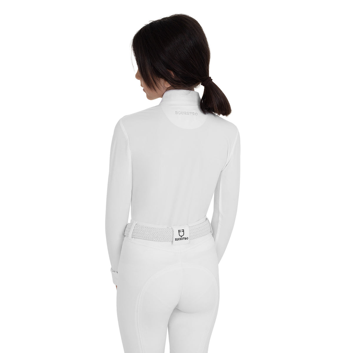 Girls' long-sleeved competition polo shirt with rhinestones