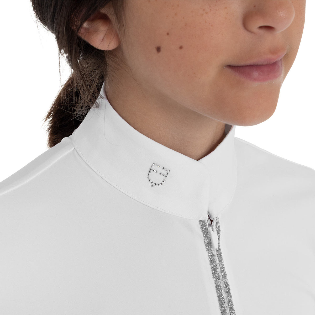 Girls' long-sleeved competition polo shirt with rhinestones