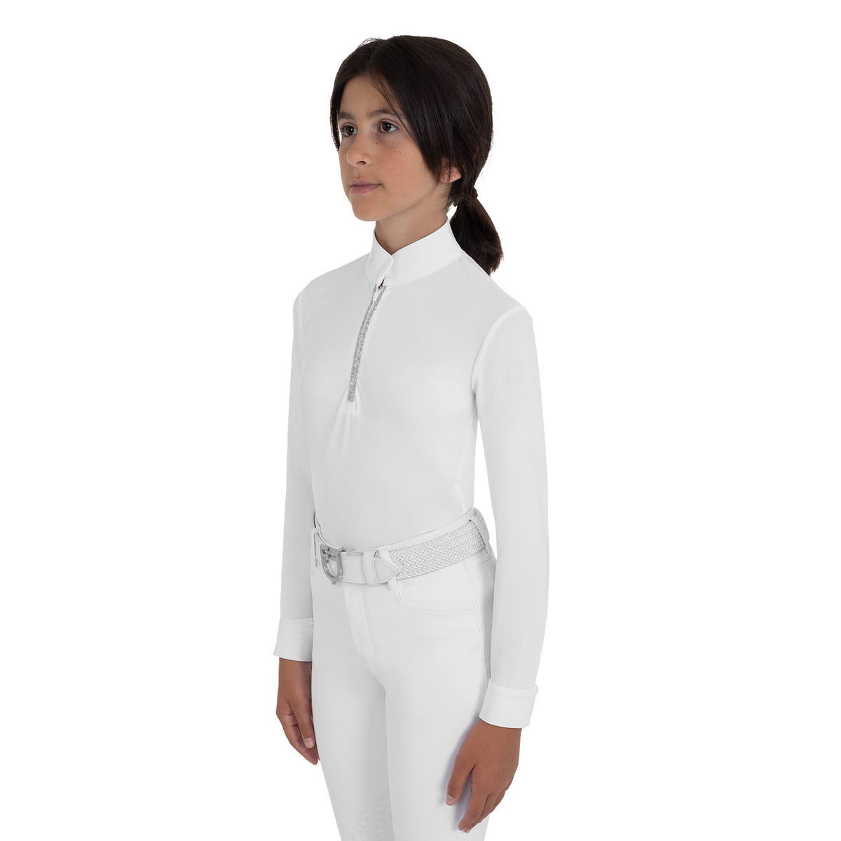 Girls' long-sleeved competition polo shirt with rhinestones