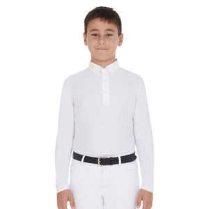 Boy's long-sleeved polo shirt in technical fleece fabric WHITE / 14 YEARS