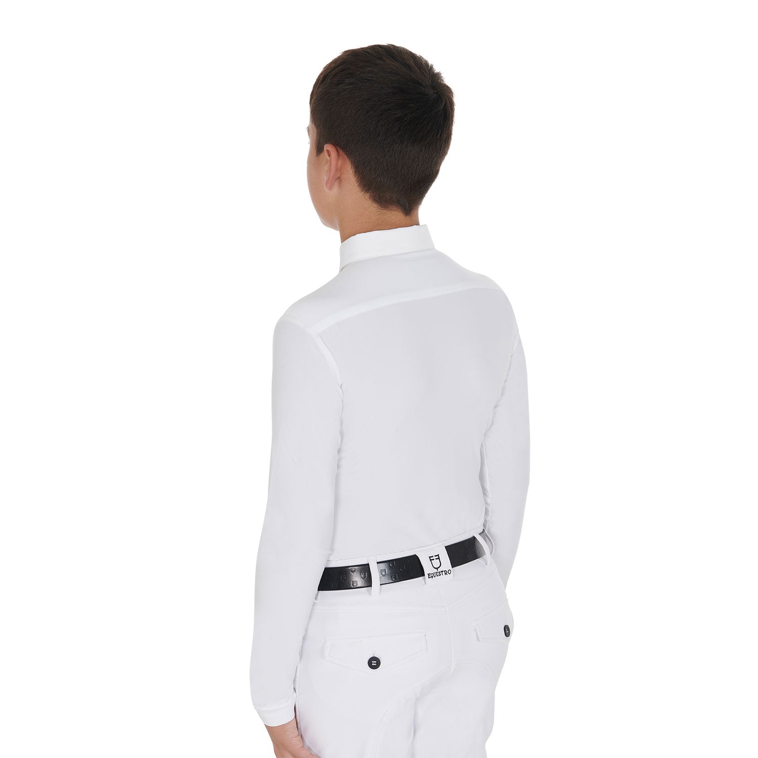 Boy's long-sleeved polo shirt in technical fleece fabric