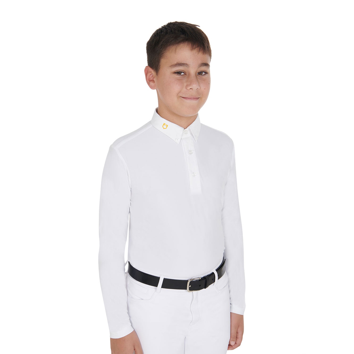 Boy's long-sleeved polo shirt in technical fleece fabric WHITE / 14 YEARS