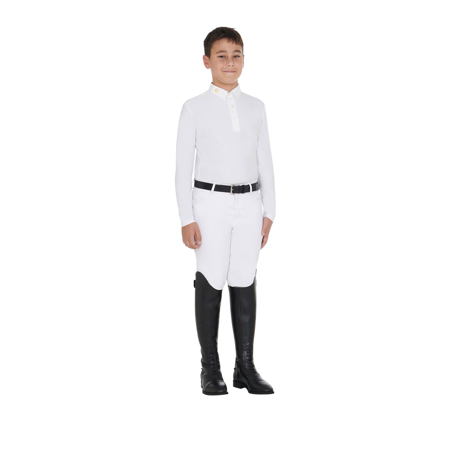 Boy's long-sleeved polo shirt in technical fleece fabric WHITE / 14 YEARS