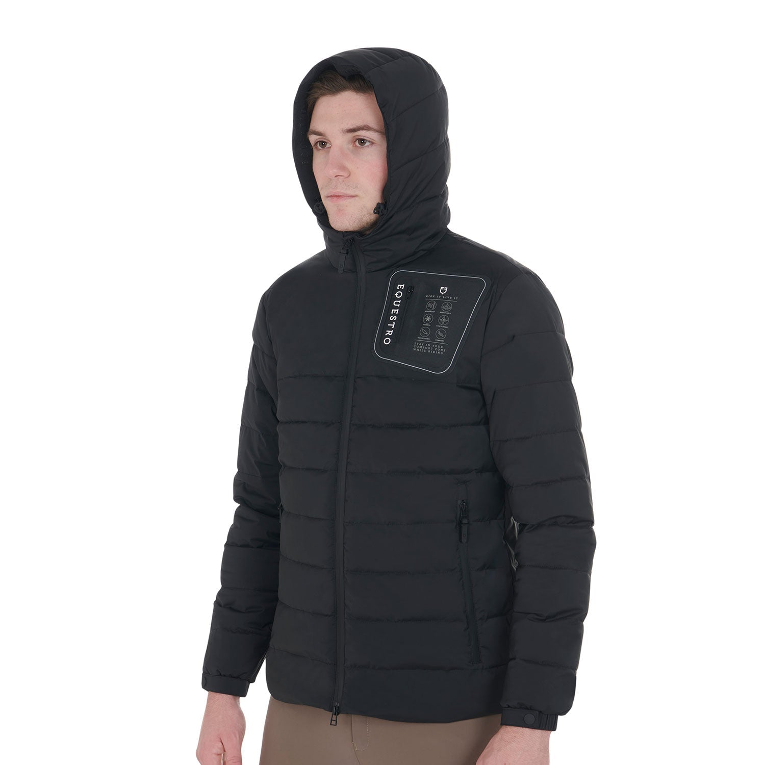 Men'S Down Jacket In Stretch Fabric With Silicone Patch