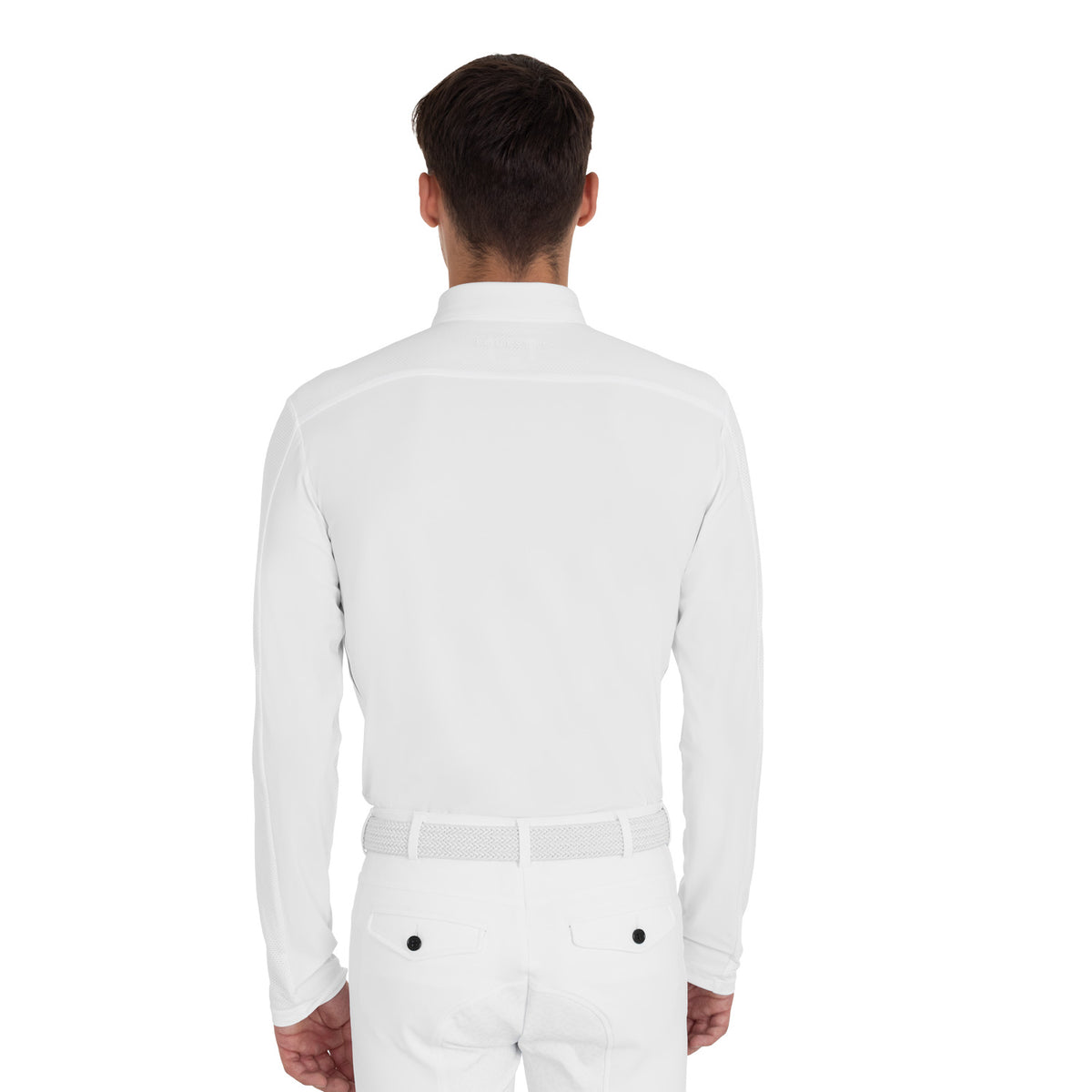 Men's competition polo shirt with mesh and ribbed inserts
