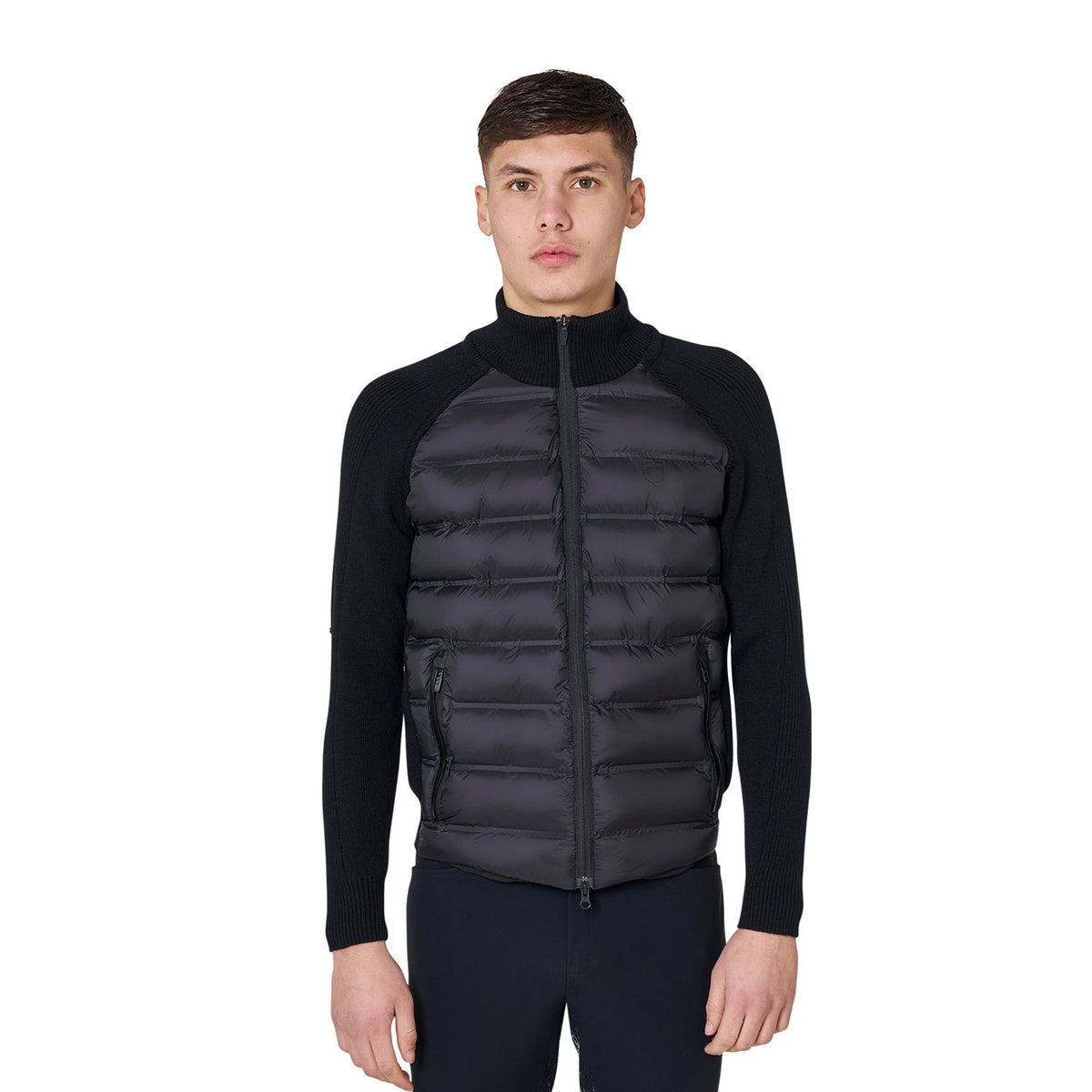 Men's down jacket with knitted sleeves