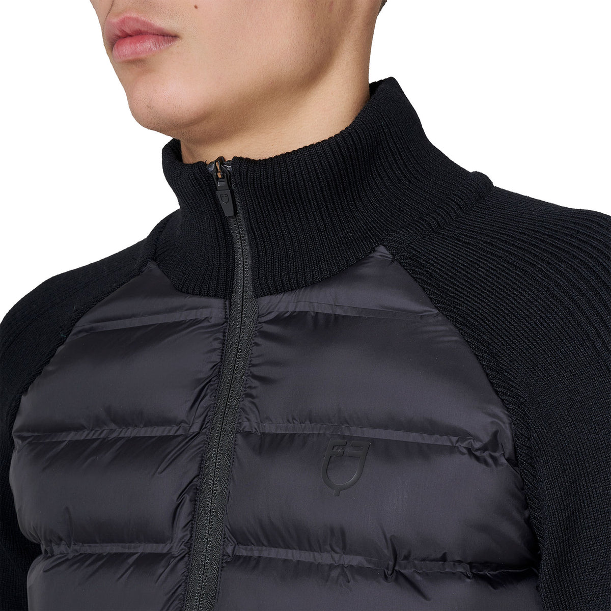 Men's down jacket with knitted sleeves
