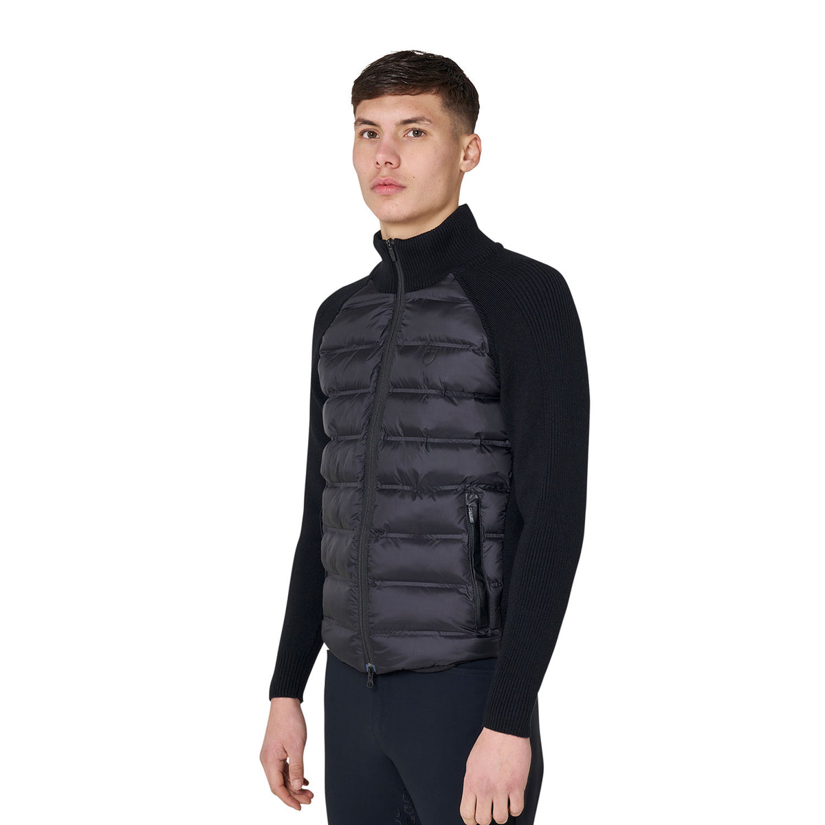 Men's down jacket with knitted sleeves