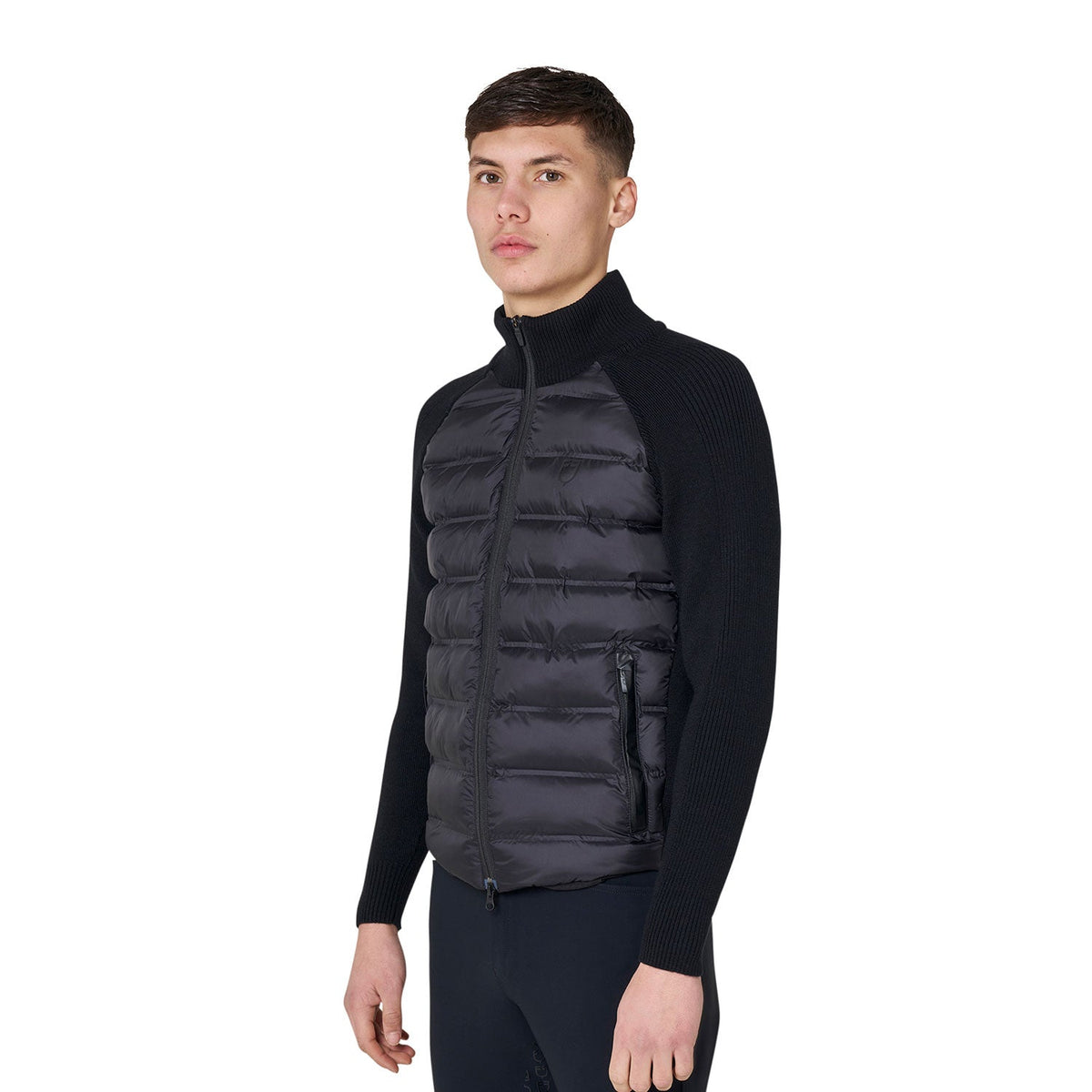 Men's down jacket with knitted sleeves
