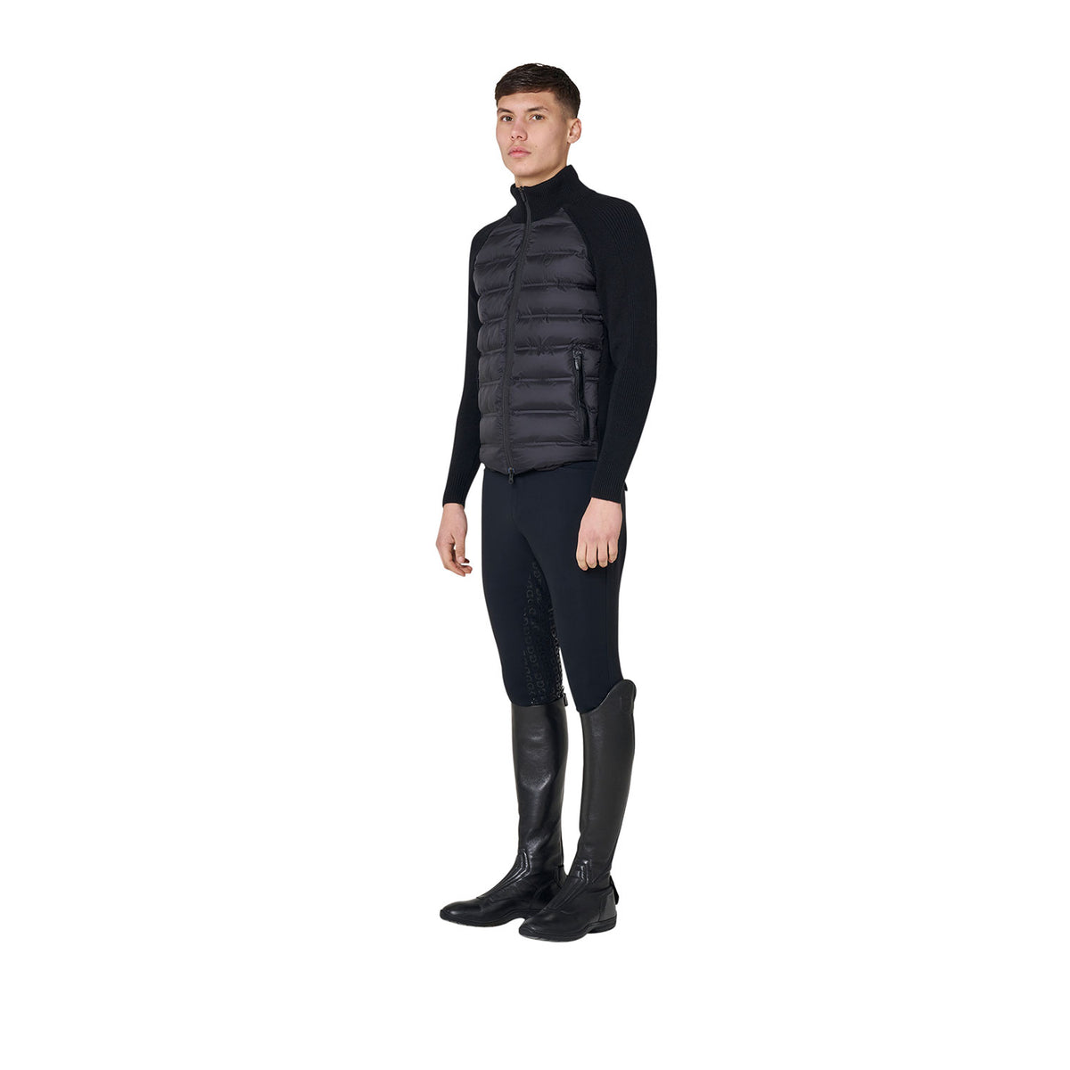 Men's down jacket with knitted sleeves