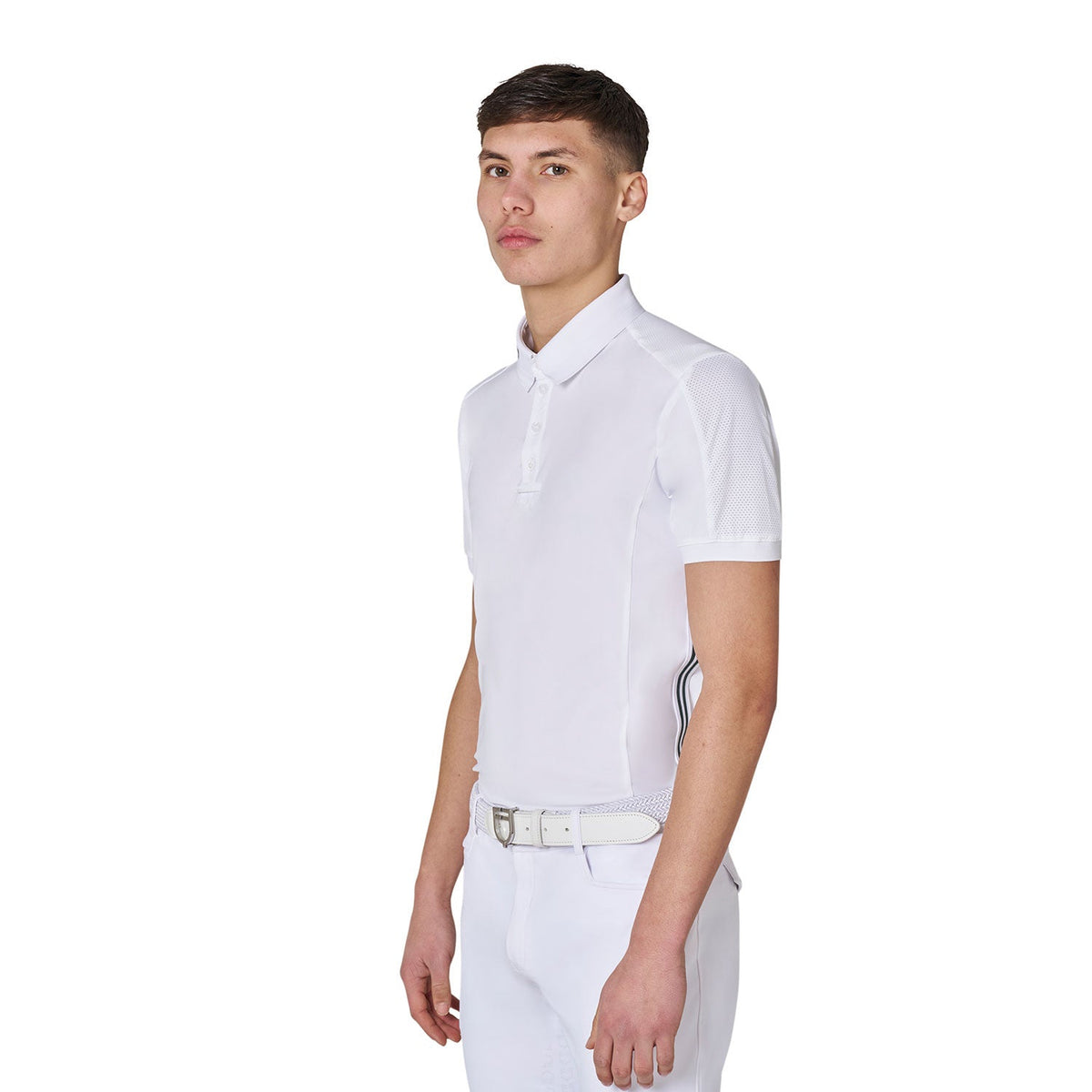 Men's competition polo shirt with mesh and ribbed inserts