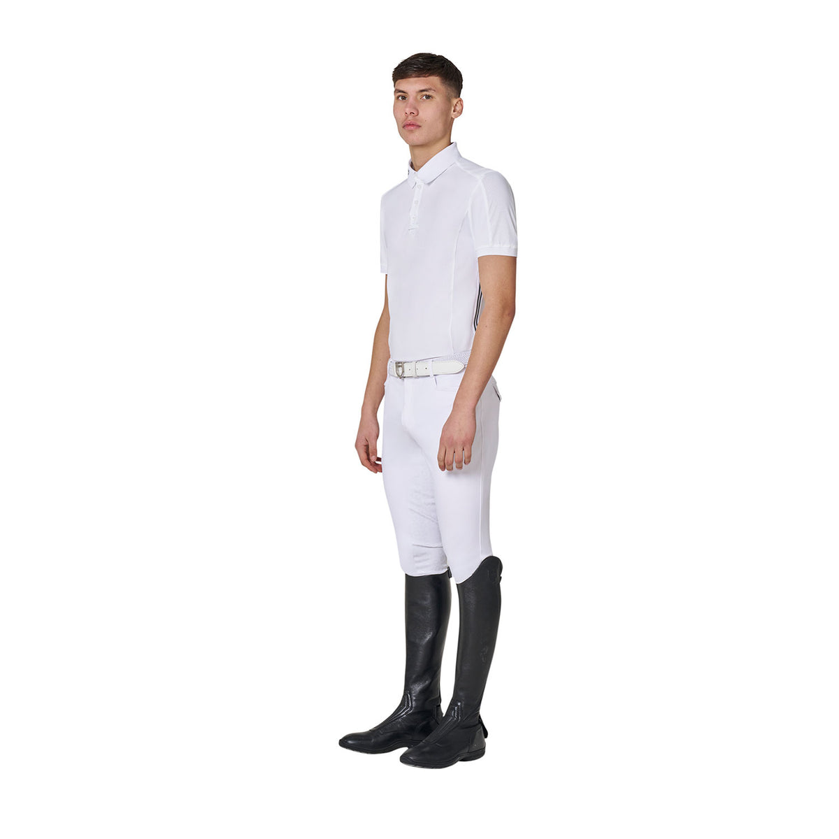 Men's competition polo shirt with mesh and ribbed inserts