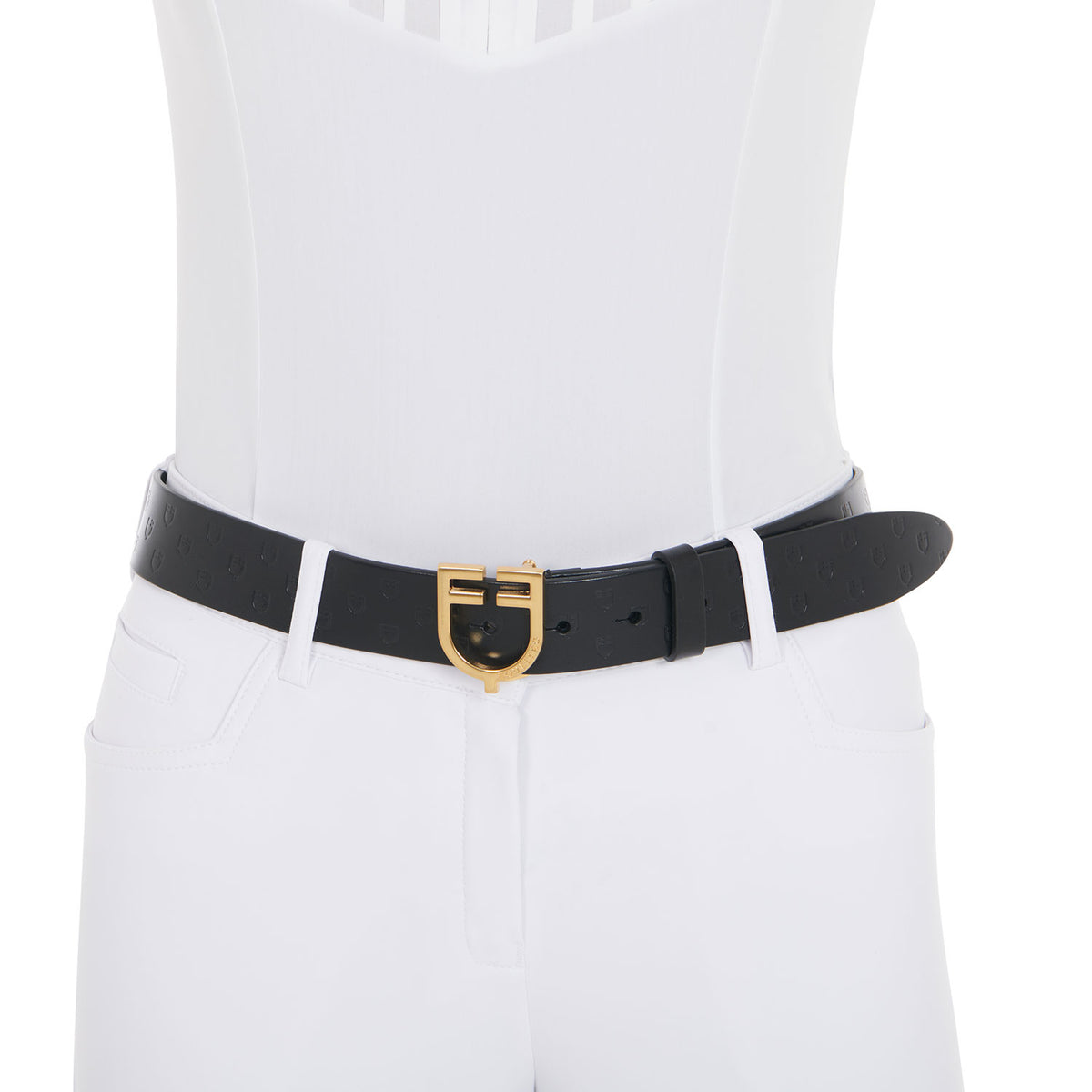 Leather logo belt with logoed buckle