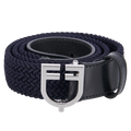 Leather elastic belt with logoed buckle