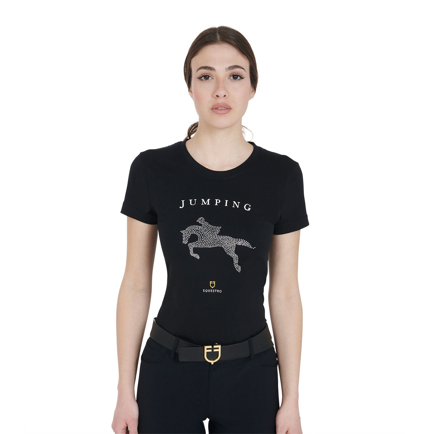 Women'S Slim Fit T-Shirt Jumping With Rhinestone