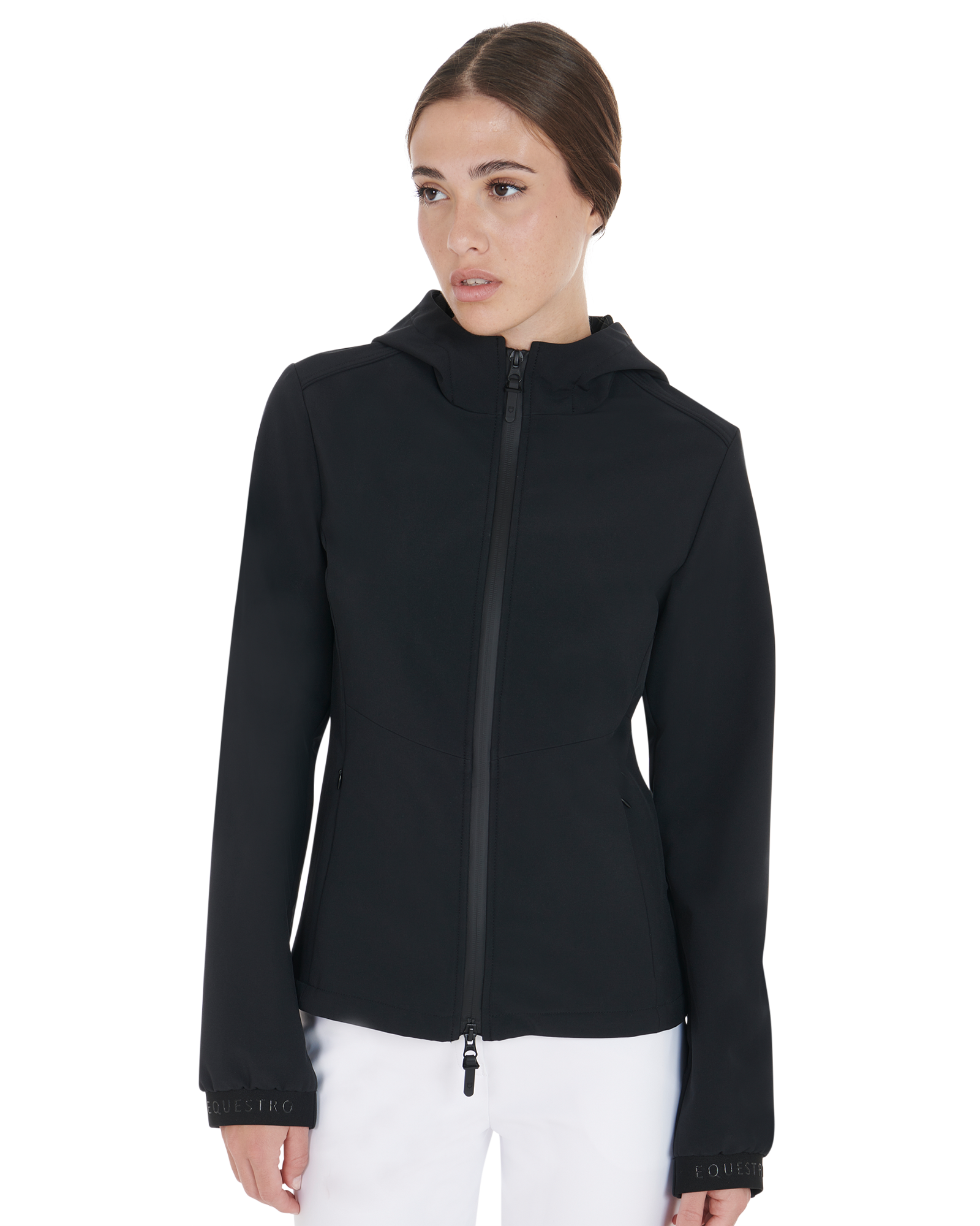 Women's slim fit softshell jacket with concealed pockets BLACK / XS