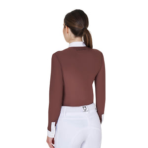 Women's slim fit polo shirt with pleated cotton MARRON (18-1415) / XL
