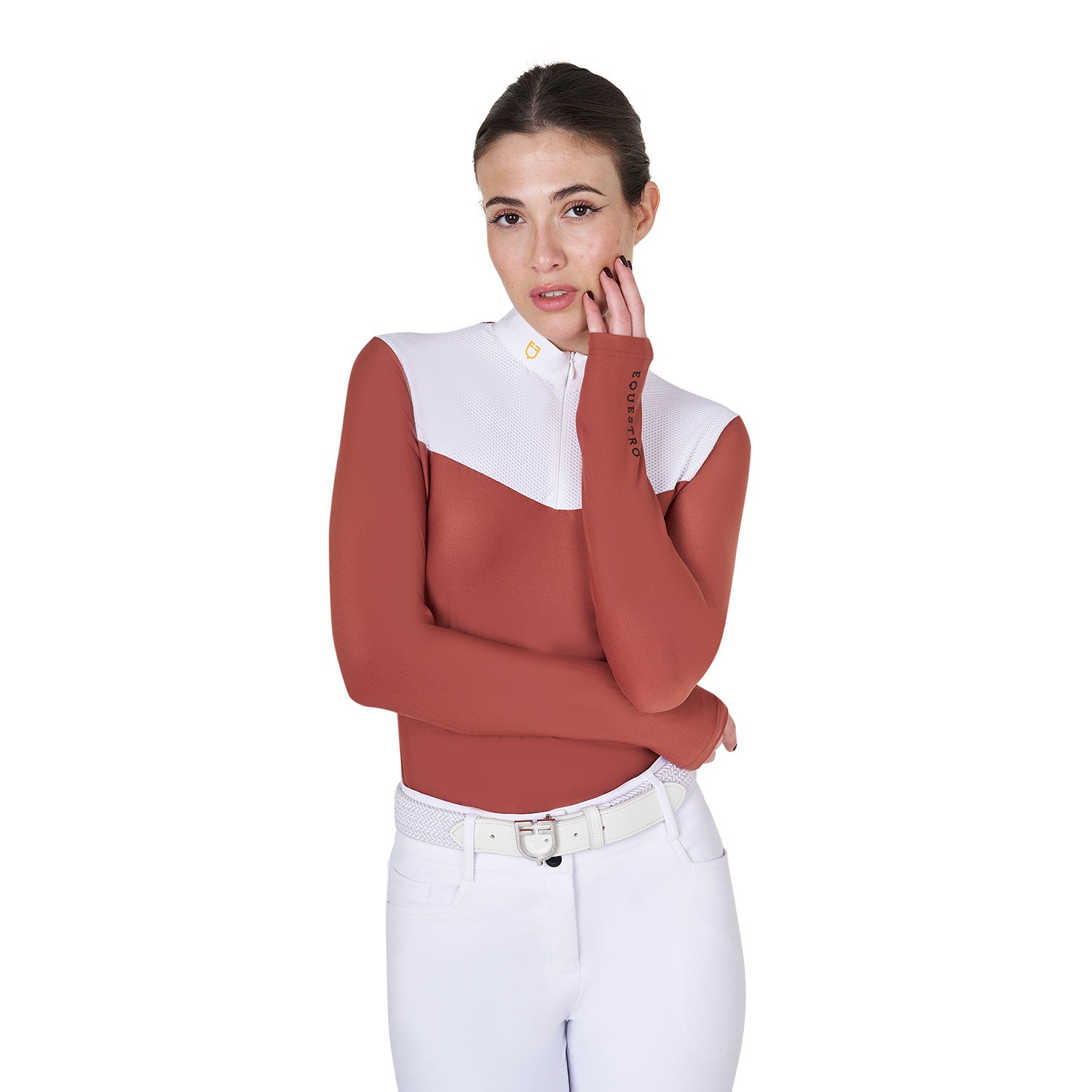 Women's competition polo shirt in technical and mesh fabric REDWOOD (18-1443) / XL