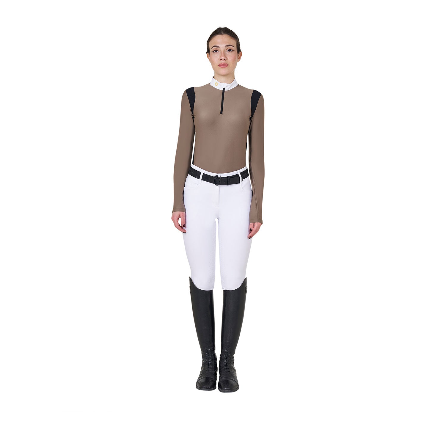 Women's slim fit polo shirt in technical fabric WALNUT (18-1112) / XL