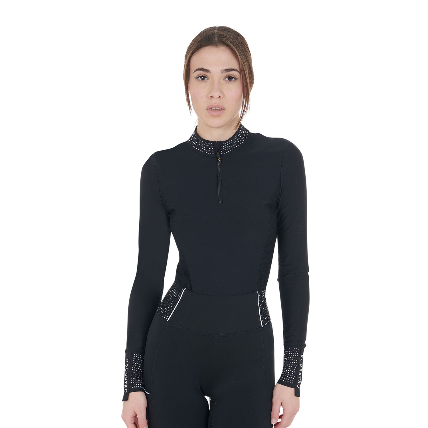 Women's tecnical training polo shirt rhinestones Black / XL