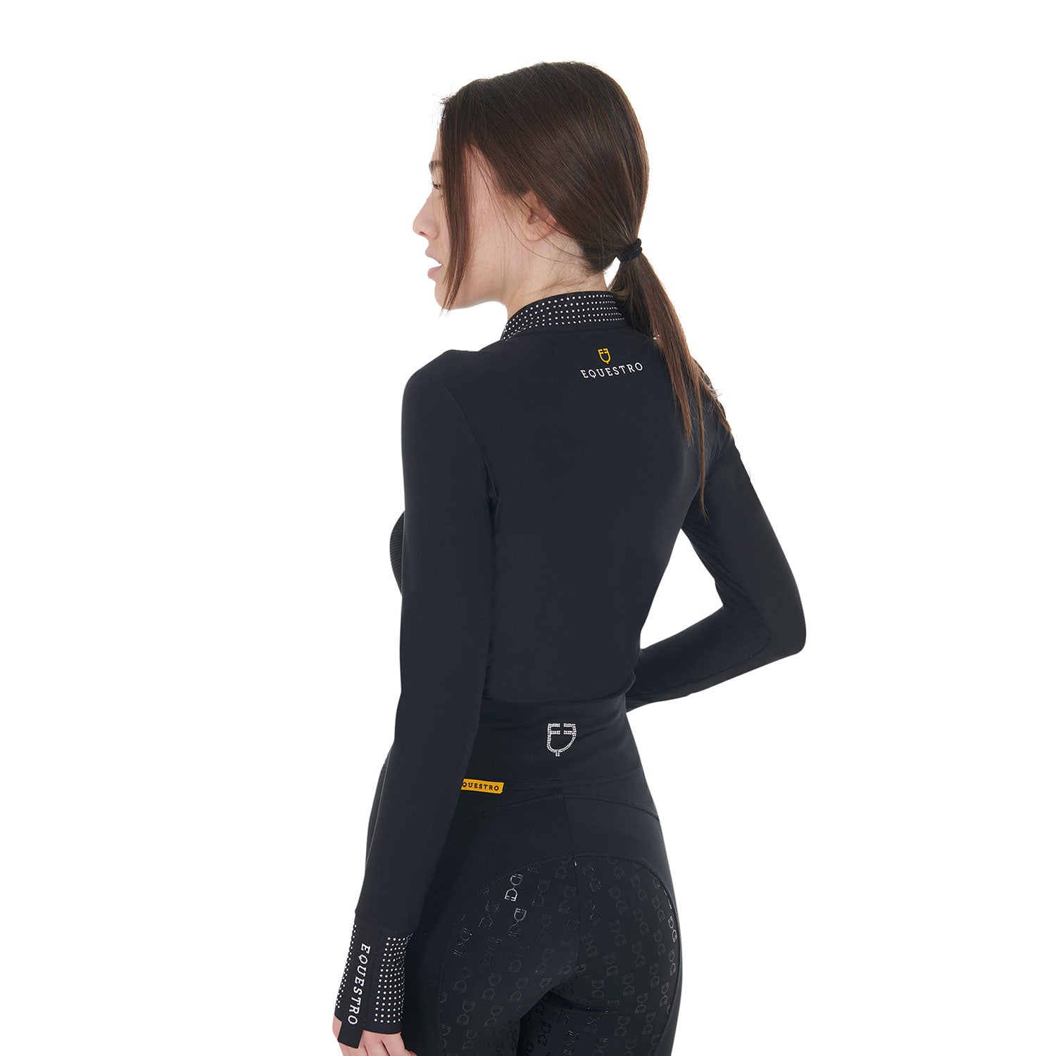 Women's tecnical training polo shirt rhinestones Black / XL