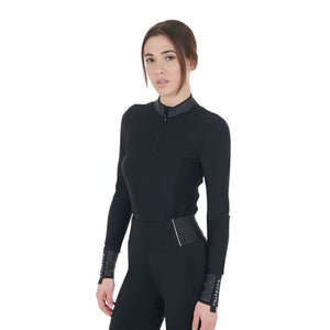 Women's tecnical training polo shirt rhinestones Black / XL