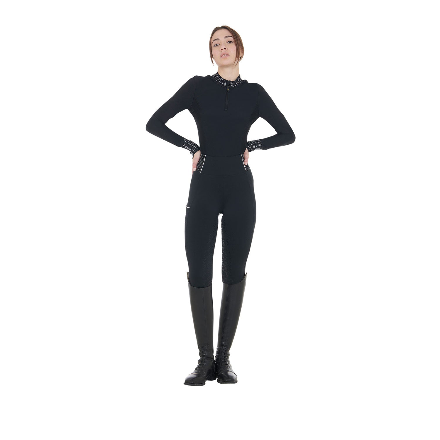 Women's tecnical training polo shirt rhinestones Black / XL