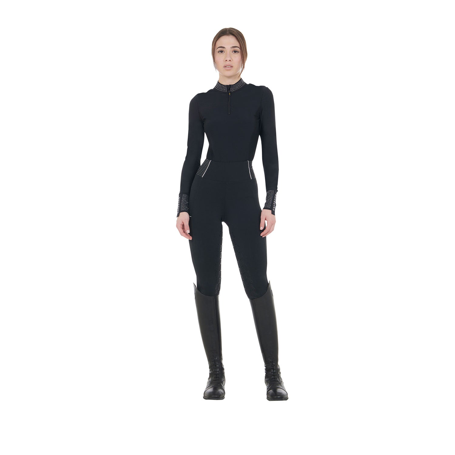 Women's tecnical training polo shirt rhinestones Black / XL