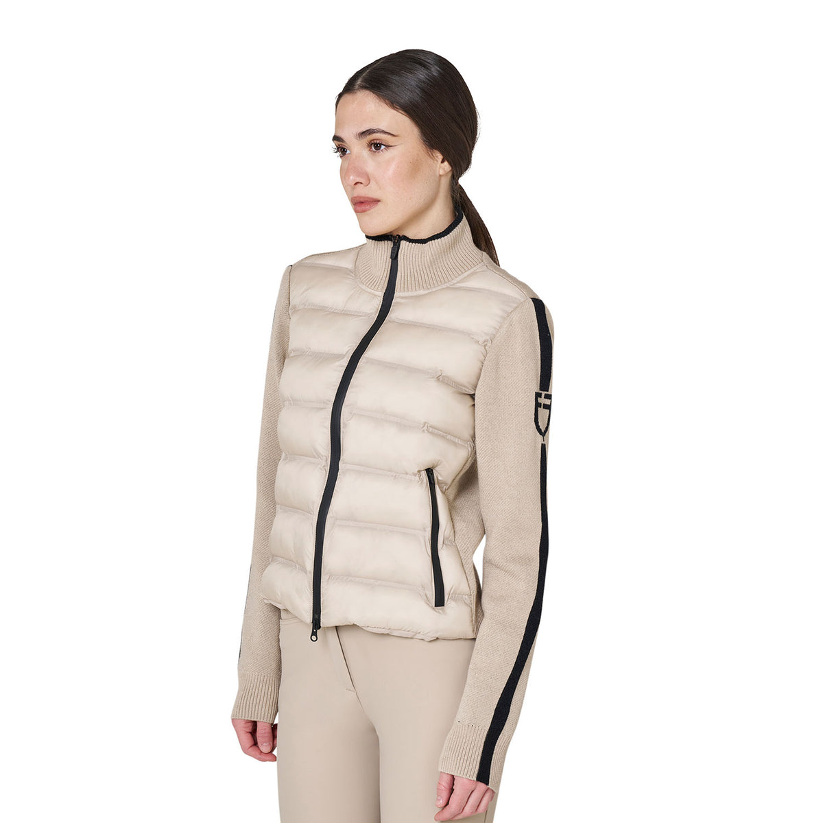 Women's jacket in nylon and knit with zip